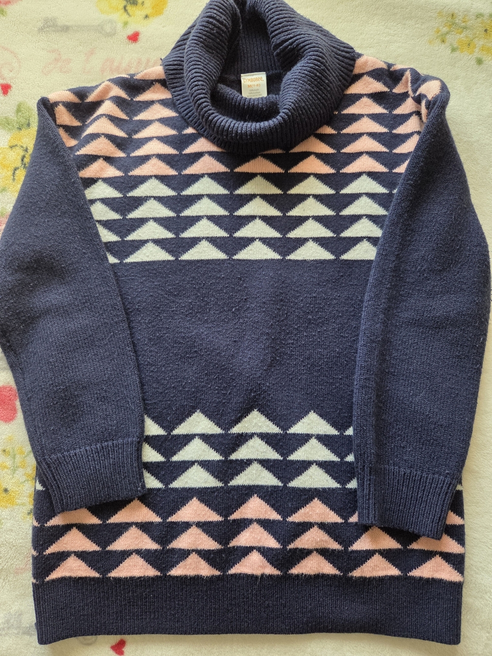 Gymboree Navy Turtleneck Sweater Geometric Pattern Girls Size 7/8T